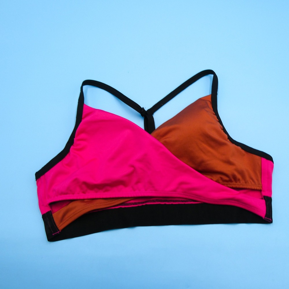 PINK Sport Bra Women Size Medium Ultimate Lightly Lined Pink Orange Colorblock